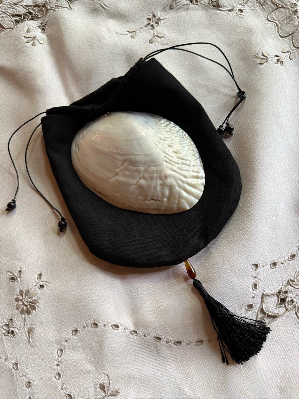 Laoli X Sloan Pearlescent Seashell Accent Drawstring Pouch